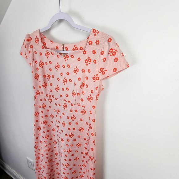 Handmade Pink and Orange Modest Prairie Midi Length Floral Print Dress Medium - Picture 3 of 12